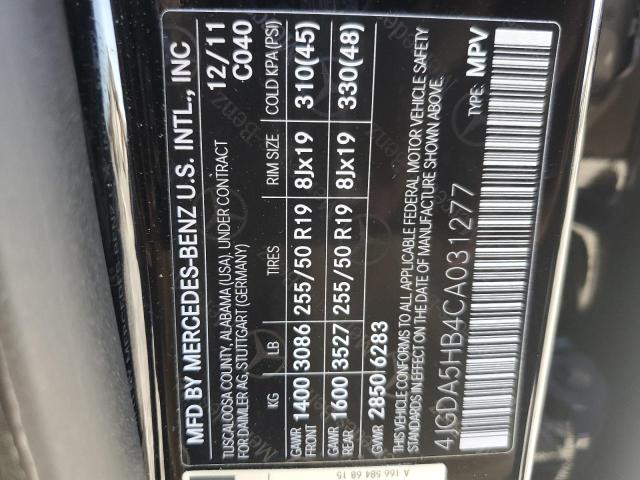 4JGDA5HB4CA031277 - 2012 MERCEDES-BENZ ML 350 4MATIC BLACK photo 12