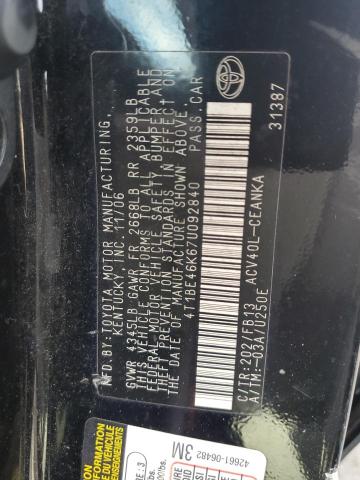 4T1BE46K67U092840 - 2007 TOYOTA CAMRY CE 黑色 照片 12
