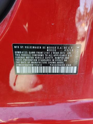 3VWCB7BU9KM173416 - 2019 VOLKSWAGEN JETTA S 红色 照片 12