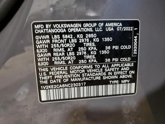 1V2KE2CA6NC230317 - 2022 VOLKSWAGEN ATLAS CROS SE ნაცრისფერი ფოტო 14