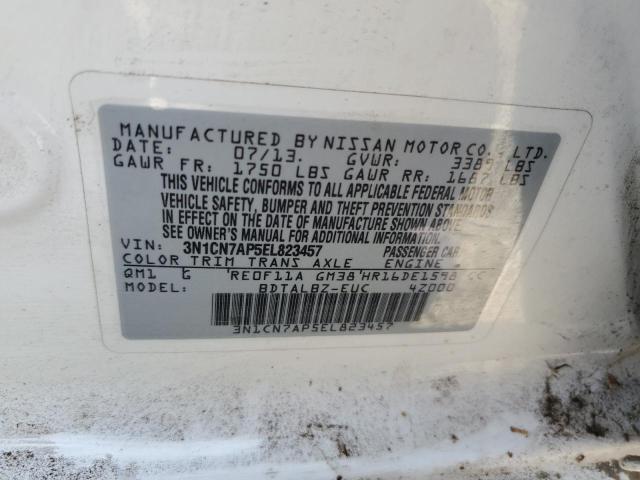 3N1CN7AP5EL823457 - 2014 NISSAN VERSA S თეთრი ფოტო 12