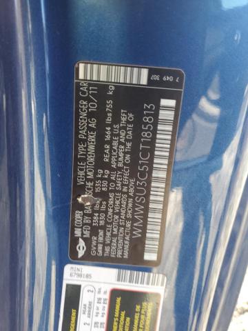 WMWSU3C51CT185813 - 2012 MINI COOPER BLUE photo 13