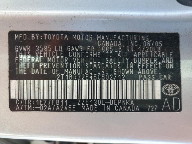 2T1BR32E45C502712 - 2005 TOYOTA COROLLA CE 银色 照片 13