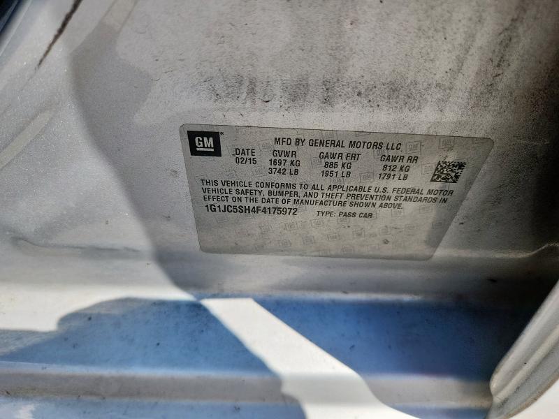 1G1JC5SH4F4175972 - 2015 CHEVROLET SONIC LT 银色 照片 12