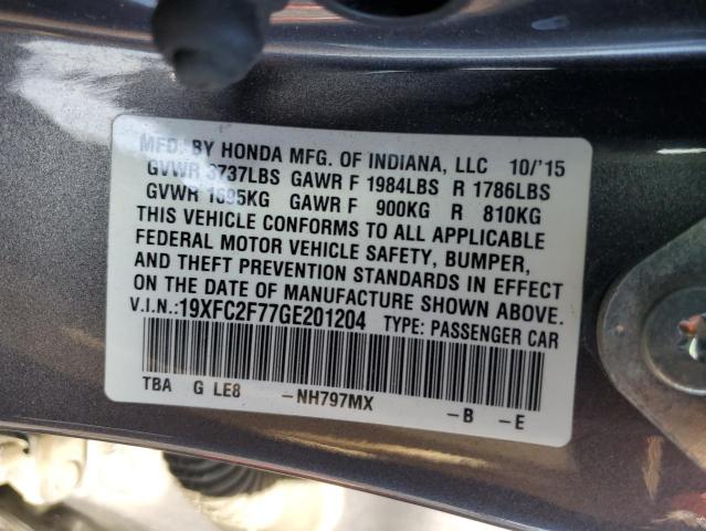 19XFC2F77GE201204 - 2016 HONDA CIVIC EX GRAY photo 12
