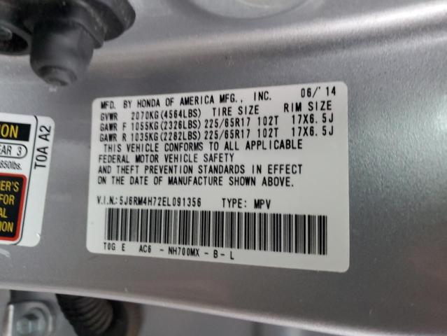 5J6RM4H72EL091356 - 2014 HONDA CR-V EXL SILVER photo 12