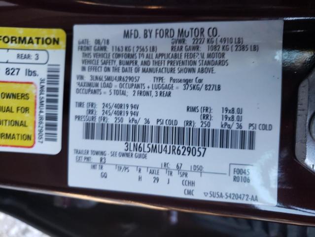 3LN6L5MU4JR629057 - 2018 LINCOLN MKZ HYBRID RESERVE MAROON photo 12