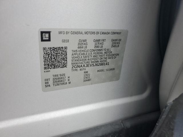 2GNAXJEV5J6288141 - 2018 CHEVROLET EQUINOX LT SILVER photo 13