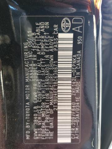 2T1BU4EE1BC636671 - 2011 TOYOTA COROLLA BASE BLACK photo 12
