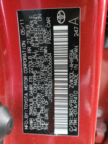 JTDKN3DU1B0306684 - 2011 TOYOTA PRIUS 勃艮第红 照片 12