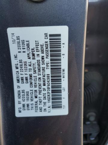 1HGCR2F36FA042869 - 2015 HONDA ACCORD LX GRAY photo 12
