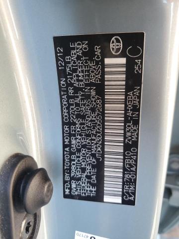 JTDKN3DU2D5572687 - 2013 TOYOTA PRIUS Niebieski zdjęcie 12