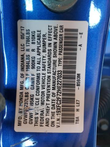 19XFC2F72HE227033 - 2017 HONDA CIVIC EX Mavi foto 13