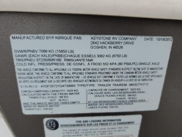 4YDF35721D4730663 - 2013 KEYSTONE MONTANA WHITE photo 10