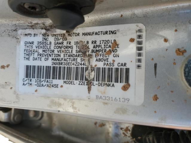 1NXBR38E04Z244015 - 2004 TOYOTA COROLLA CE SILVER photo 12