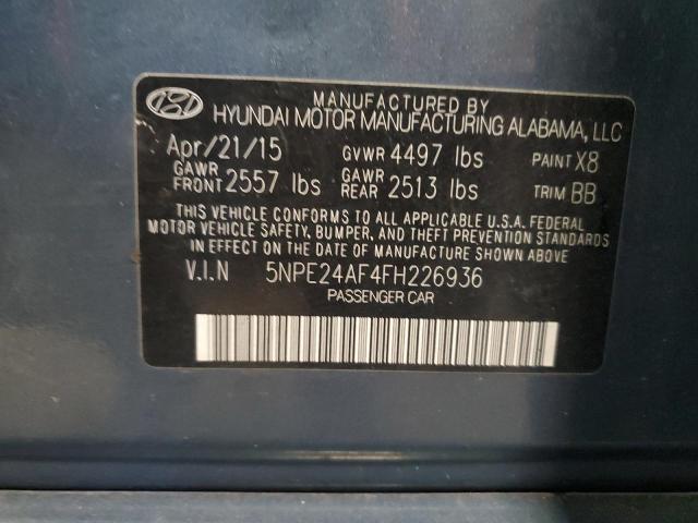 5NPE24AF4FH226936 - 2015 HYUNDAI SONATA SE ლურჯი ფოტო 12