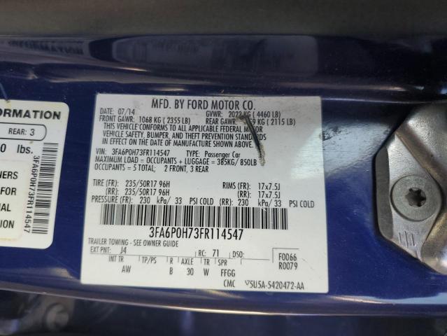 3FA6P0H73FR114547 - 2015 FORD FUSION SE BLUE photo 12