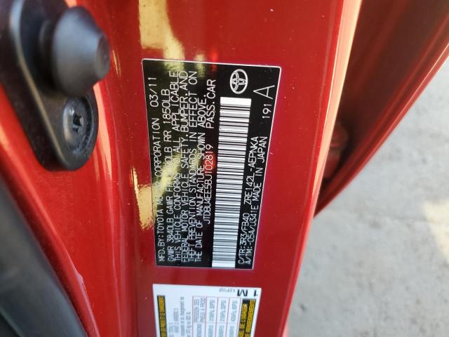 JTDBU4EE5BJ102819 - 2011 TOYOTA COROLLA BASE Czerwony zdjęcie 12