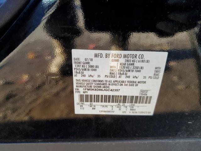 1FM5K8D86JGC42357 - 2018 FORD EXPLORER XLT შავი ფოტო 14