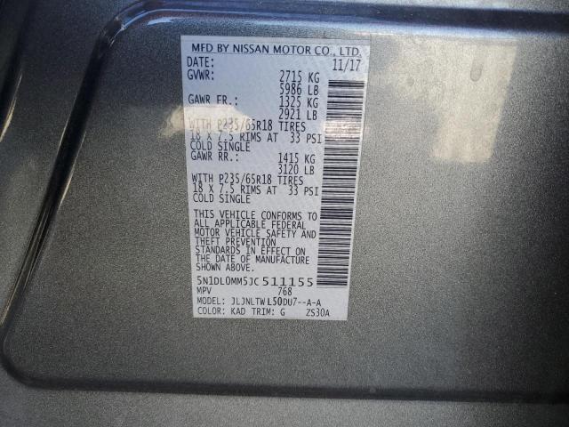 5N1DL0MM5JC511155 - 2018 INFINITI QX60 ნაცრისფერი ფოტო 13