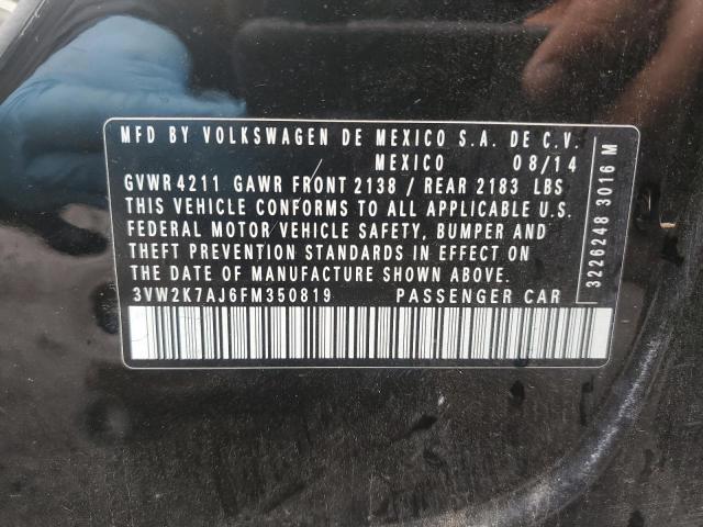 3VW2K7AJ6FM350819 - 2015 VOLKSWAGEN JETTA BASE შავი ფოტო 13