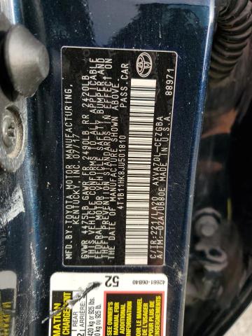 4T1B11HK8JU501810 - 2018 TOYOTA CAMRY L BLUE photo 12