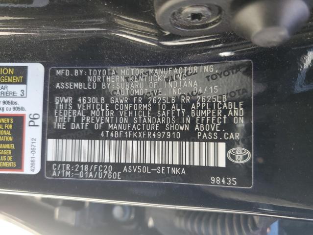 4T4BF1FKXFR497910 - 2015 TOYOTA CAMRY LE შავი ფოტო 12