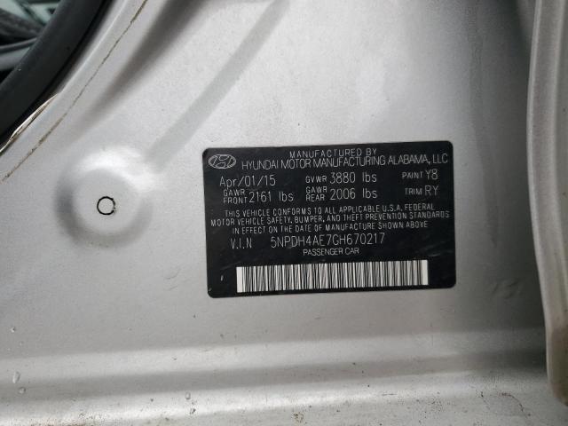 5NPDH4AE7GH670217 - 2016 HYUNDAI ELANTRA SE SILVER photo 12