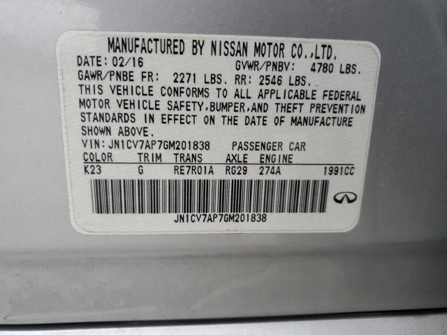 JN1CV7AP7GM201838 - 2016 INFINITI Q50 BASE SILVER photo 12