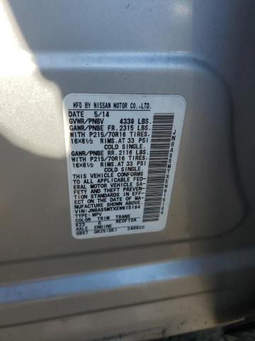 JN8AS5MTXEW615194 - 2014 NISSAN ROGUE S GRAY photo 13