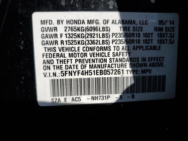 5FNYF4H51EB057261 - 2014 HONDA PILOT EXL BLACK photo 13