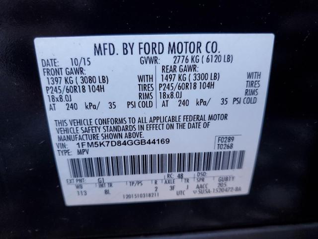 1FM5K7D84GGB44169 - 2016 FORD EXPLORER XLT შავი ფოტო 13