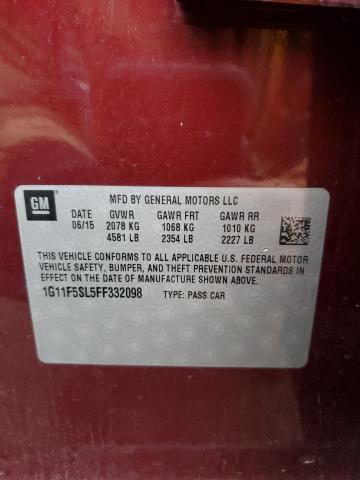 1G11F5SL5FF332098 - 2015 CHEVROLET MALIBU LTZ BURGUNDY photo 12