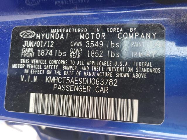 KMHCT5AE9DU063782 - 2013 HYUNDAI ACCENT GLS შავი ფოტო 12