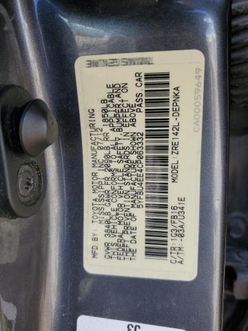 5YFBU4EE4CP063332 - 2012 TOYOTA COROLLA BASE Boz foto 12