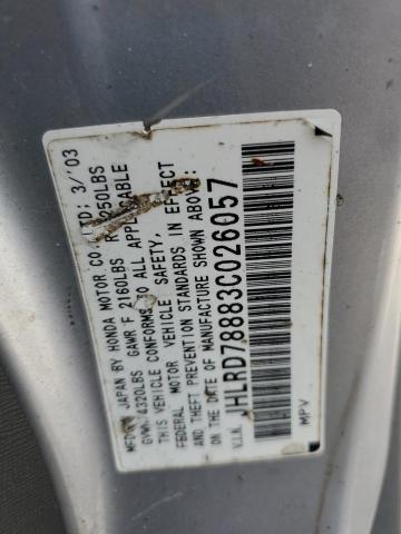 JHLRD78883C026057 - 2003 HONDA CR-V EX SILVER photo 12