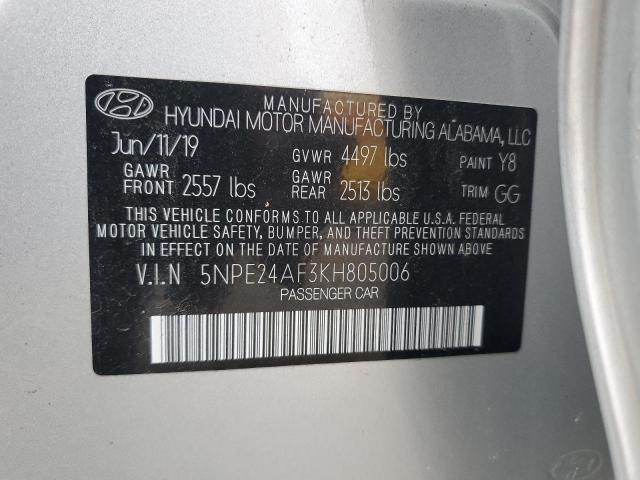 5NPE24AF3KH805006 - 2019 HYUNDAI SONATA SE SILVER photo 13