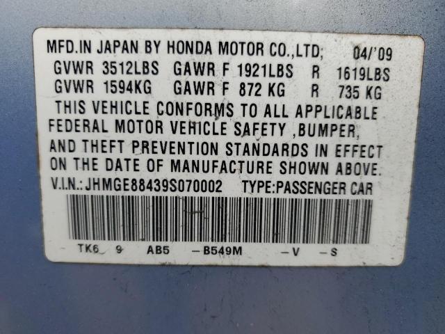 JHMGE88439S070002 - 2009 HONDA FIT SPORT BLUE photo 12