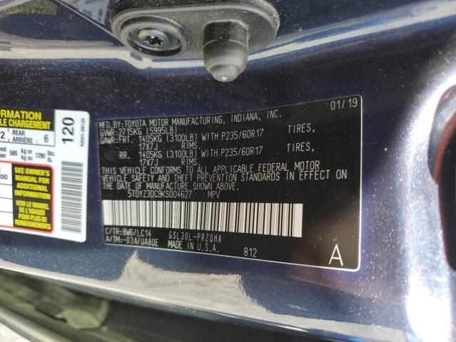 5TDYZ3DC9KS004627 - 2019 TOYOTA SIENNA XLE 蓝色 照片 13