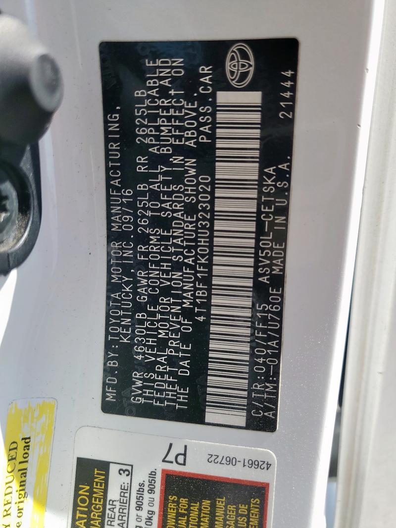 4T1BF1FK0HU323020 - 2017 TOYOTA CAMRY LE Ağ foto 13