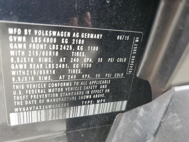 WVGAV7AX2GW006203 - 2016 VOLKSWAGEN TIGUAN S შავი ფოტო 14