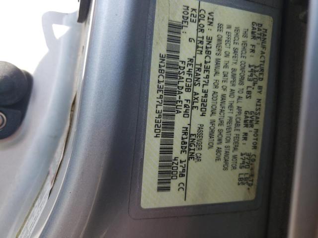 3N1BC13E97L393204 - 2007 NISSAN VERSA S SILVER photo 12