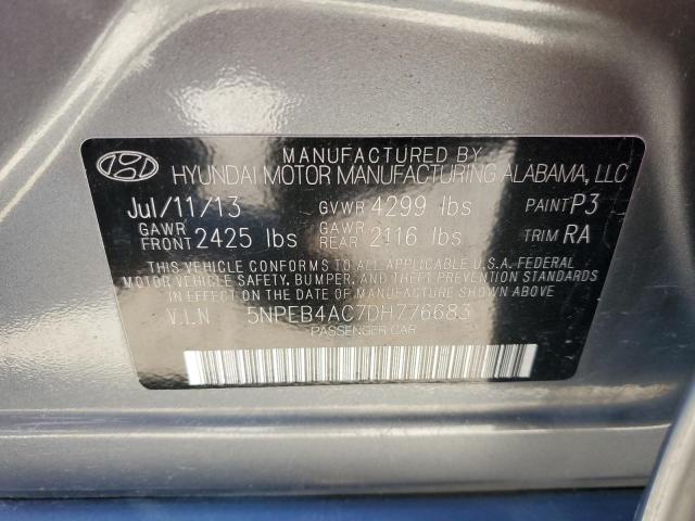 5NPEB4AC7DH776683 - 2013 HYUNDAI SONATA GLS GRAY photo 12