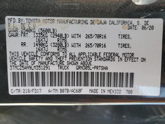 3TMCZ5AN9LM351291 - 2020 TOYOTA TACOMA DOUBLE CAB BLACK photo 12