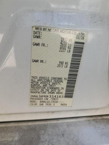 1N4AL3AP4GN354163 - 2016 NISSAN ALTIMA 2.5 WHITE photo 12