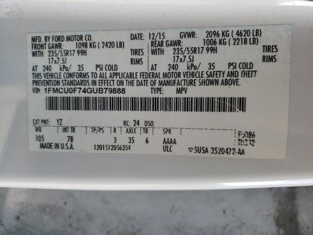 1FMCU0F74GUB79888 - 2016 FORD ESCAPE S WHITE photo 12