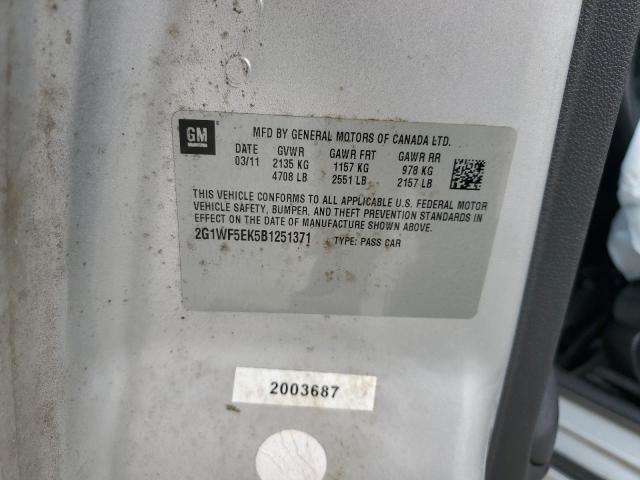 2G1WF5EK5B1251371 - 2011 CHEVROLET IMPALA LS SILVER photo 12