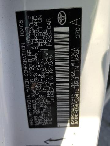 JTDBL40E39J049378 - 2009 TOYOTA COROLLA BASE أبيض صورة 12