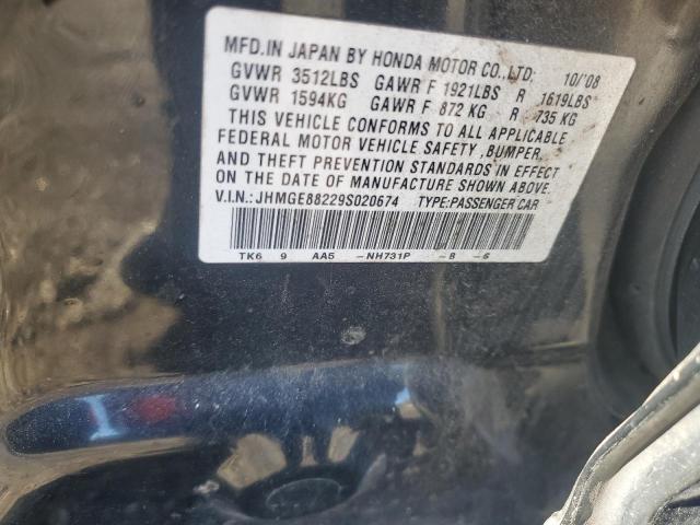 JHMGE88229S020674 - 2009 HONDA FIT BLACK photo 12