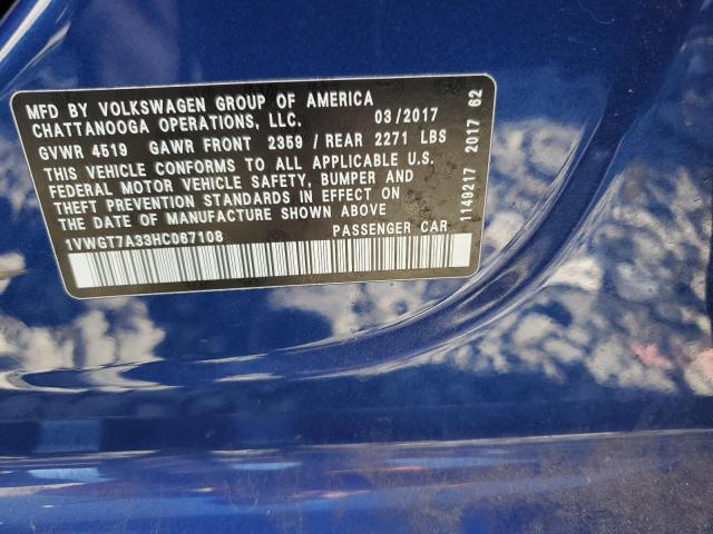 1VWGT7A33HC067108 - 2017 VOLKSWAGEN PASSAT SE 蓝色 照片 13